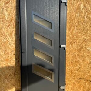 Porte d'entrée PVC gris poussant gauche